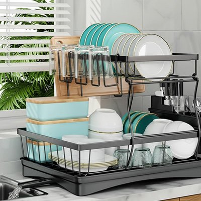 Egouttoir vaisselle design large deux niveaux