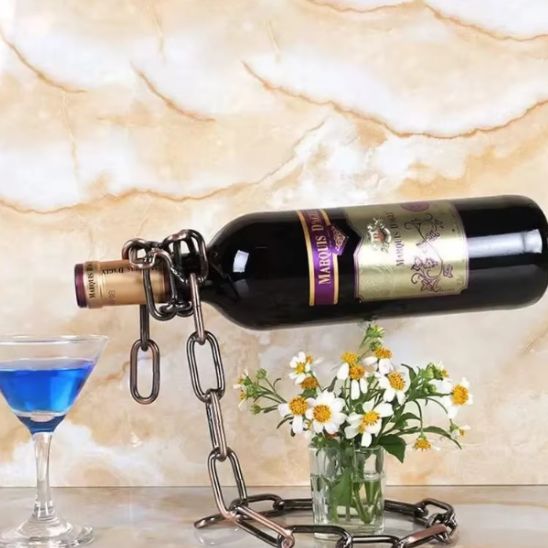 Porte bouteille vin chaine métallique couleur cuivre