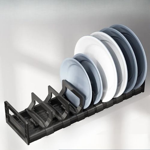 Range-assiette-avec-séparateurs-réglables-plastique-noir