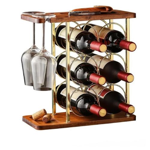 Range-bouteille-étagère-2-en-1-acier-couche-doré