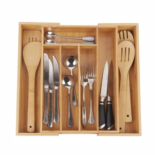 Range-couvert-bois-organiseur-tiroir-extensible-7-compartiments