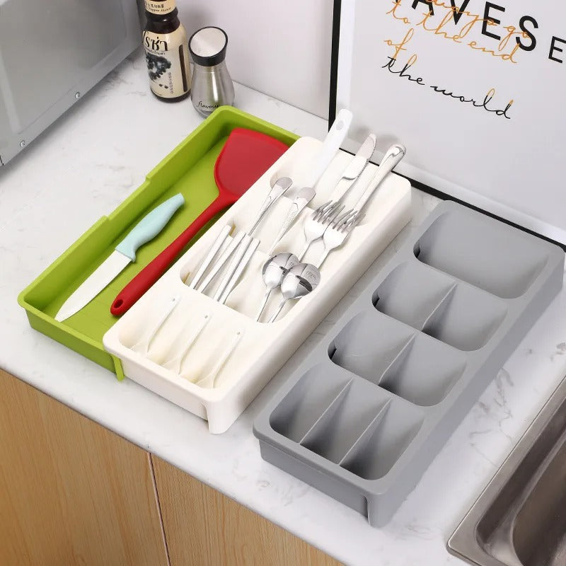 Rangement-Ă -couverts-extensible-pour-tiroir-gris-blanc-vert