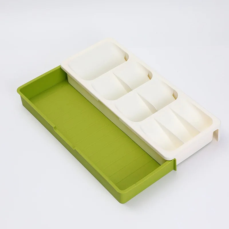 Rangement-Ă -couverts-extensible-pour-tiroir-plastique-blanc