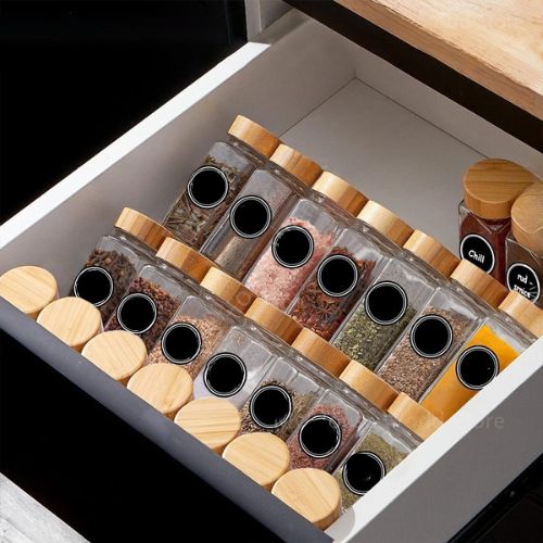Rangement-à-épices-pots-verre-bambou-pour-tiroir