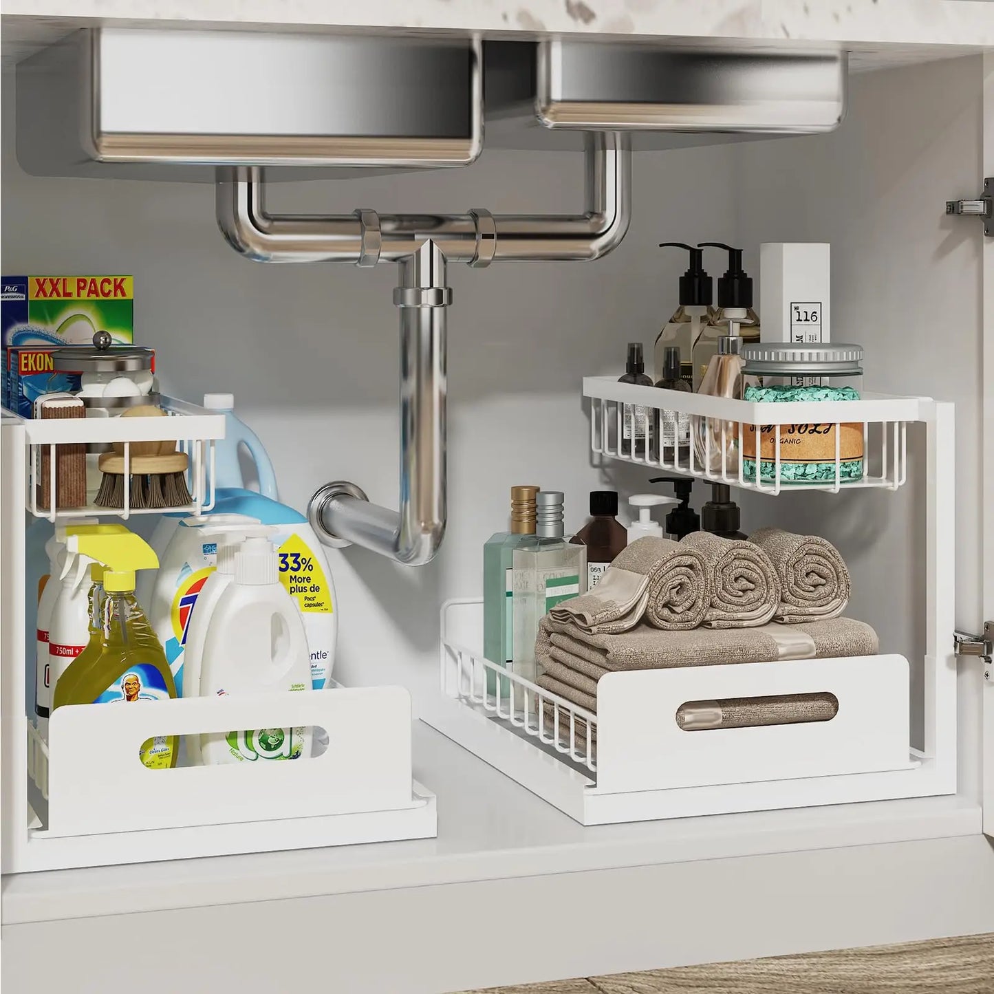 Rangement-sous-evier-coulissant-métal-organiseur-polyvalent