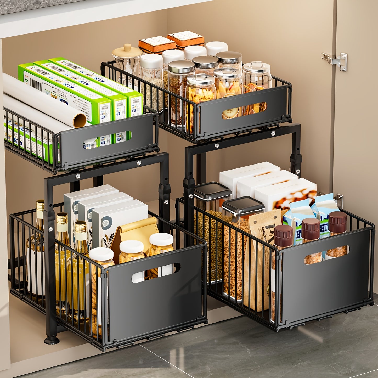 Rangement-sous-evier-coulissant-panier-extractible-double-rangement-epices