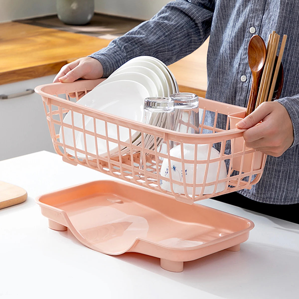 Égouttoir-à-vaisselle-Plastique-avec-plateau