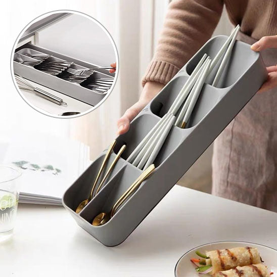 Range couvert tiroir net gris