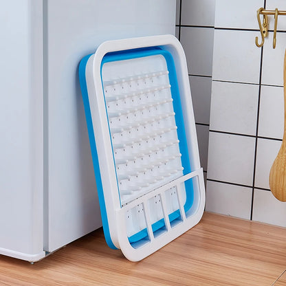 Egouttoir-vaisselle-silicone-pliable-bleu