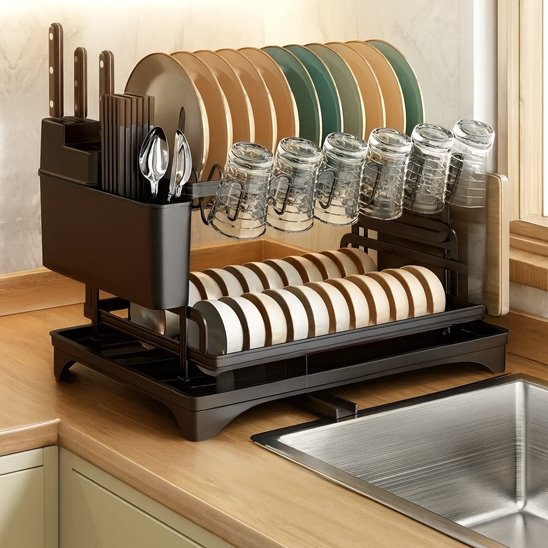 Egouttoir vaisselle 2 Niveaux Porte Multi-Couverts noir