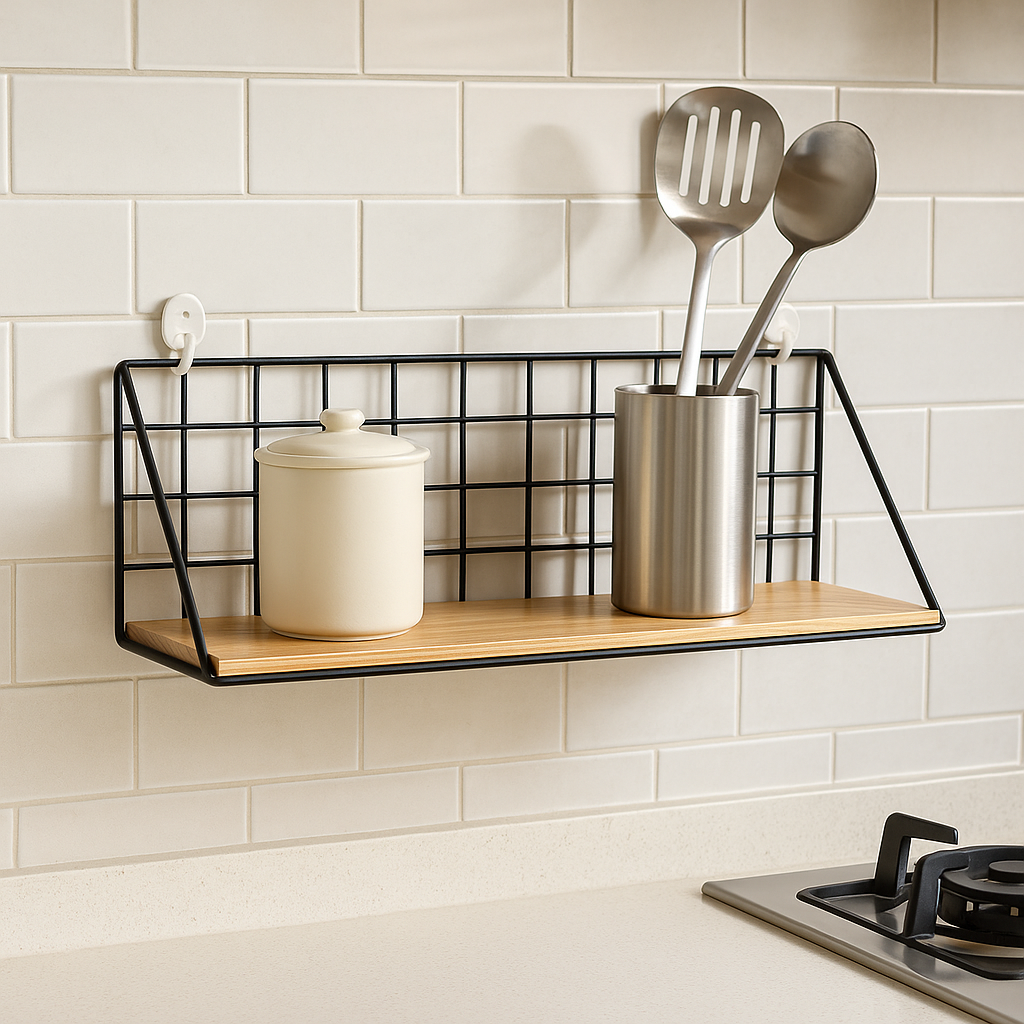 Etagere-murale-cuisine-bois-metal-noir