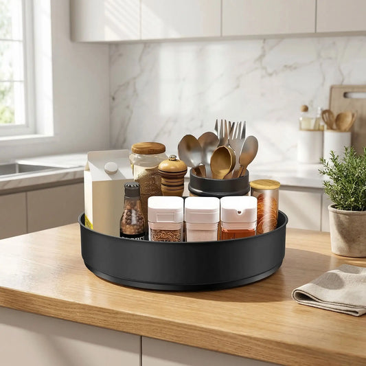 Plateau tournant à épices style acier sur comptoir