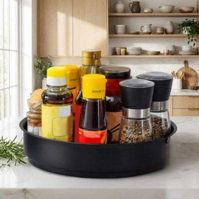 Plateau tournant à épices style acier pratique