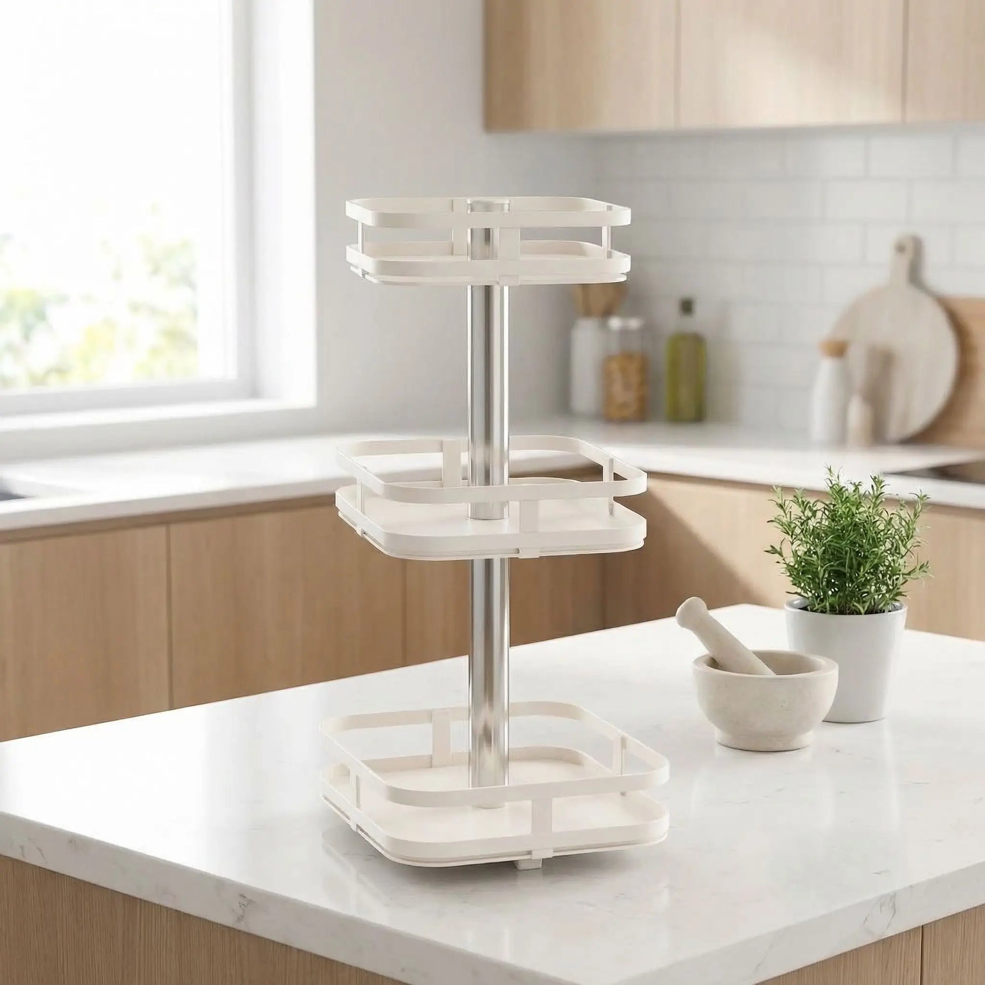 Plateau tournant pour cuisine style étagère blanc acier