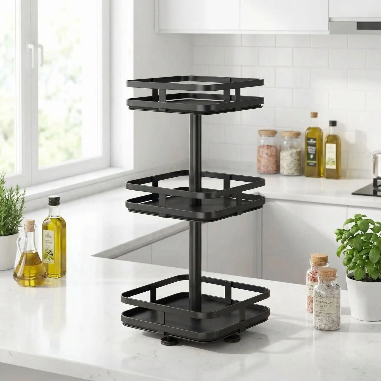 Plateau tournant pour cuisine style étagère noir acier