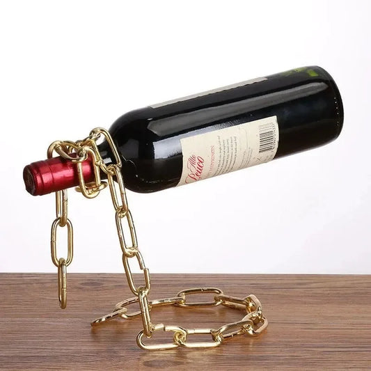 Porte bouteille vin chaine métallique design épuré