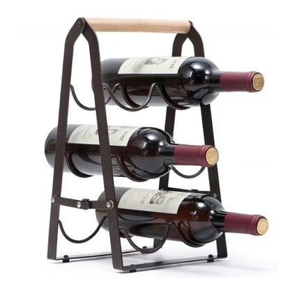 Range-bouteille-présentoir-pliable-fer-forgé-bois