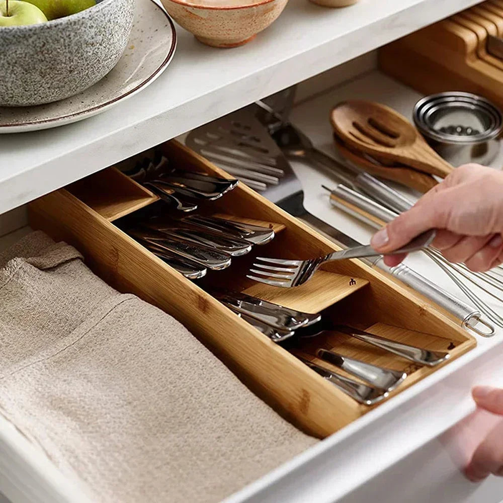 Range-couvert-bois-organiseur-de-tiroir-compact-antiderapent