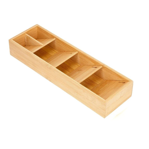 Range-couvert-bois-organiseur-de-tiroir-compact-cinq-compartiments