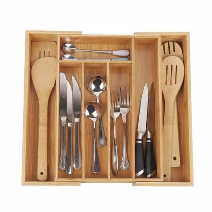 Range-couvert-bois-organiseur-tiroir-extensible-7-compartiments
