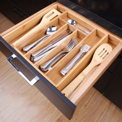 Range-couvert-bois-organiseur-tiroir-extensible-bambou
