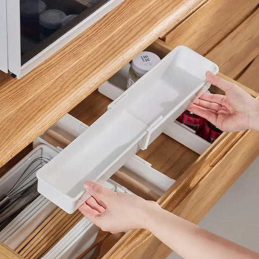 Range-couverts-pour-tiroir-boîte-plastique-rétractable