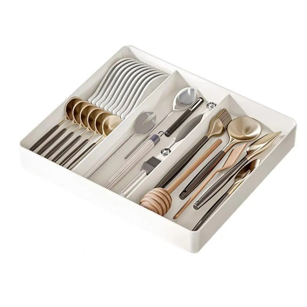 Range-couverts-tiroir-compartiment-rétractable-blanc