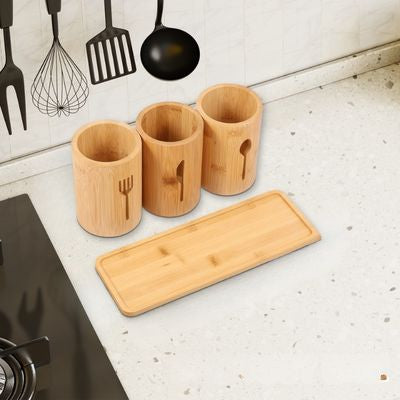 Range Couverts Vertical  bambou 3 compartiments bois 