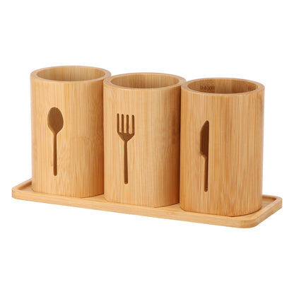 Range Couverts Vertical  bambou 3 compartiments bois clair
