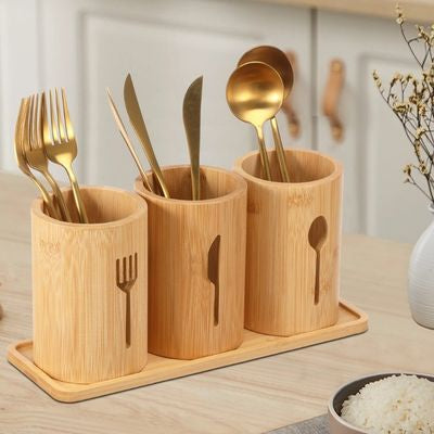Range Couverts Vertical  bambou 3 compartiments élégant