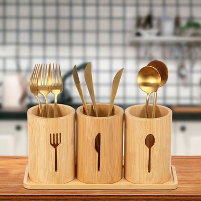 Range Couverts Vertical  bambou 3 compartiments pour organisation