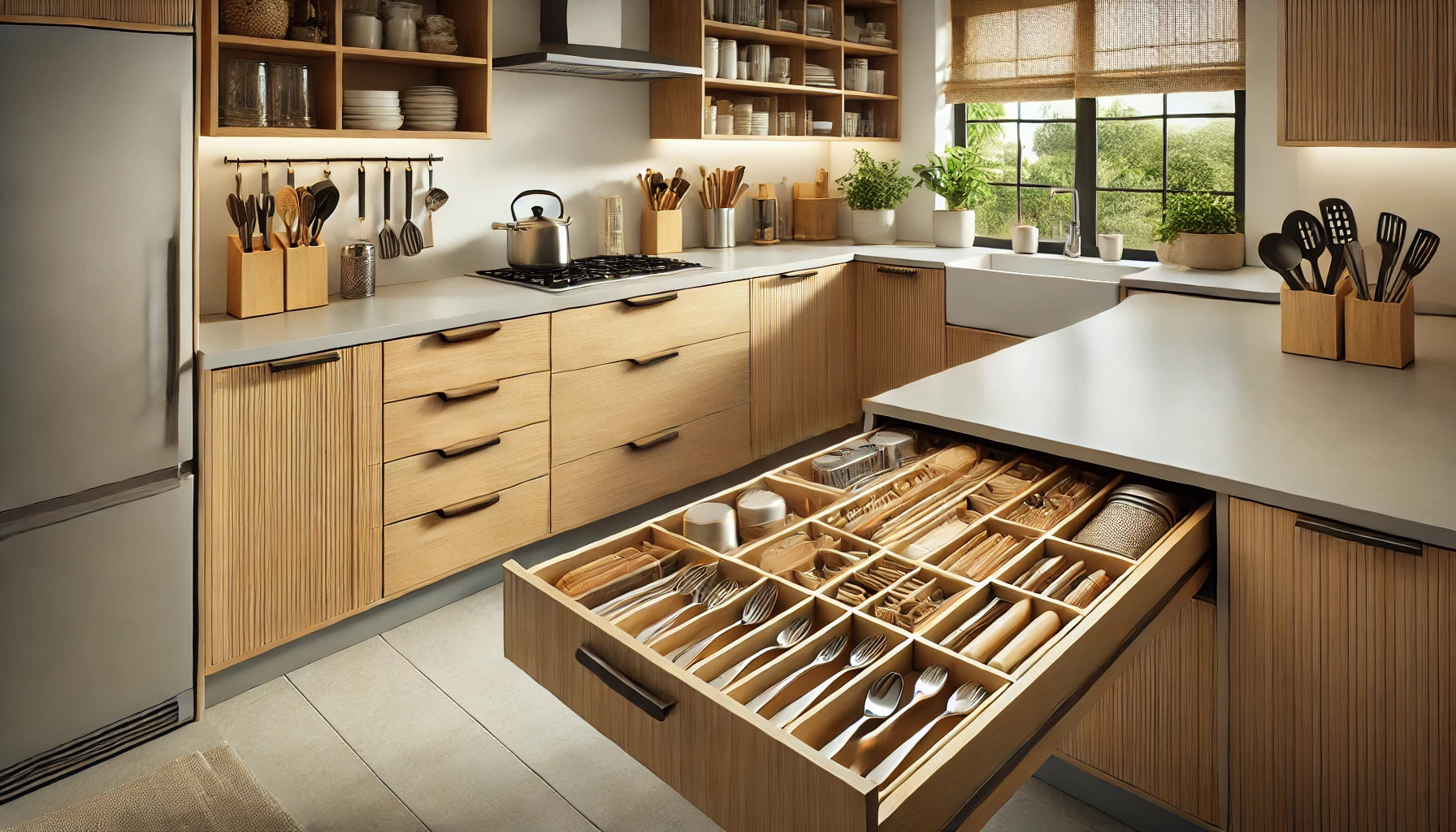 Rangement-cuisine-tiroirs-étagères