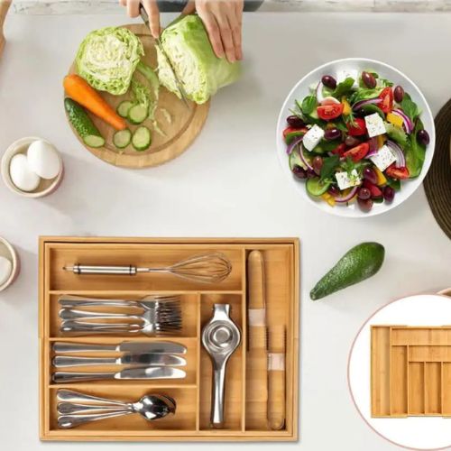 Rangement à couverts extensible en bambou accessible