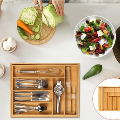 Rangement à couverts extensible en bambou accessible