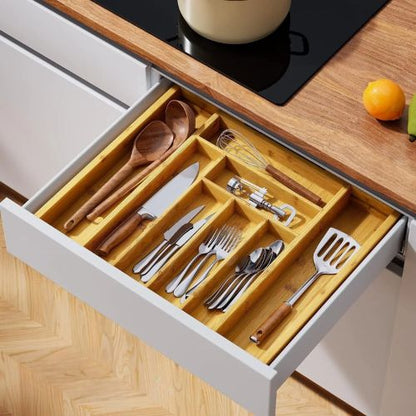 Rangement à couverts extensible en bambou clair