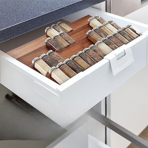 Rangement à flacon épices pour tiroir Acacia Naturel bois