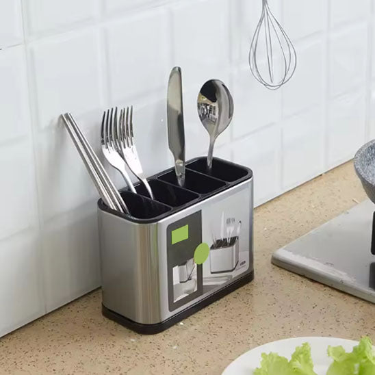 Rangement couverts vertical 4 compartiments drainage sur comptoir