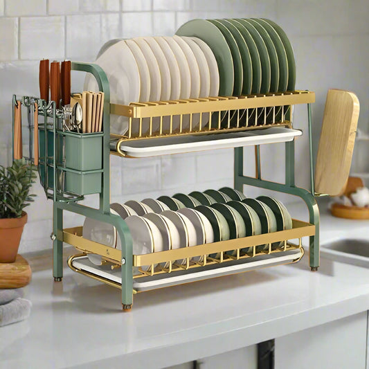 égouttoir à vaisselle compact métal doré vert