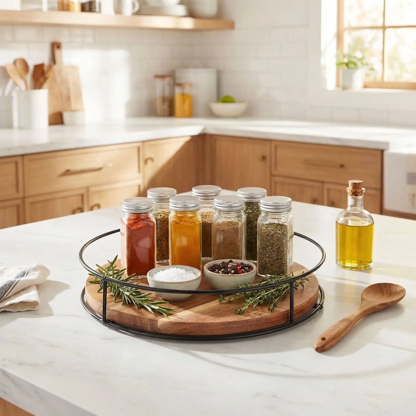 plateau tournant pour épices style bois cuisiner facilement
