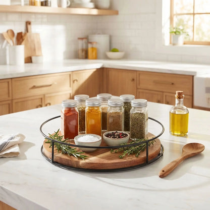 plateau tournant pour épices style bois cuisiner facilement