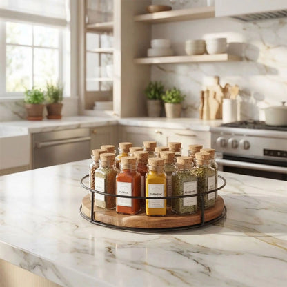 plateau tournant pour épices style bois sur comptoir